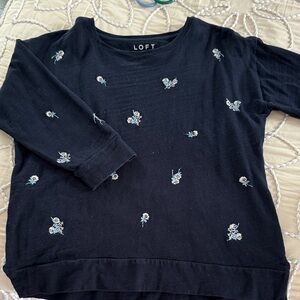 LOFT Navy Floral Embroidered quarter sleeve sweatshirt M wore once